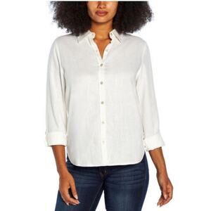 NWT Orvis Classic Linen Blend Button Down Shirt White Womens Size Medium